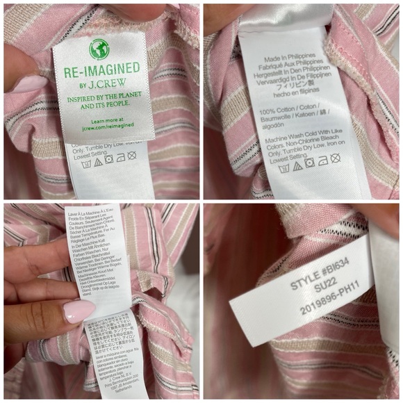 J.Crew Pink Striped Bow Tie Long Sleeve Cotton Poplin Dress M-L Cottage Vintage - Picture 14 of 16